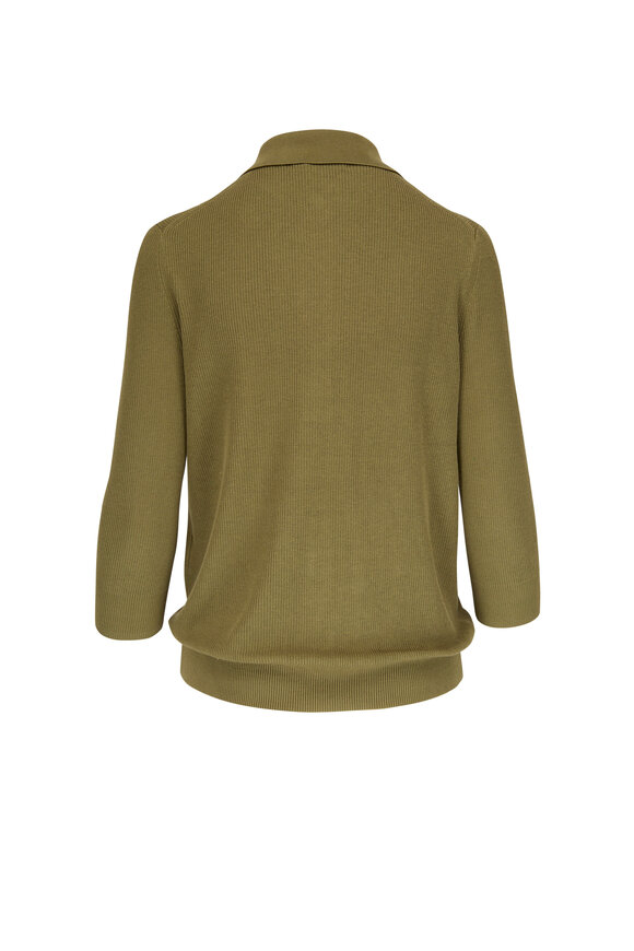 CO Collection - Moss Green Three-Quarter Sleeve Knit Polo