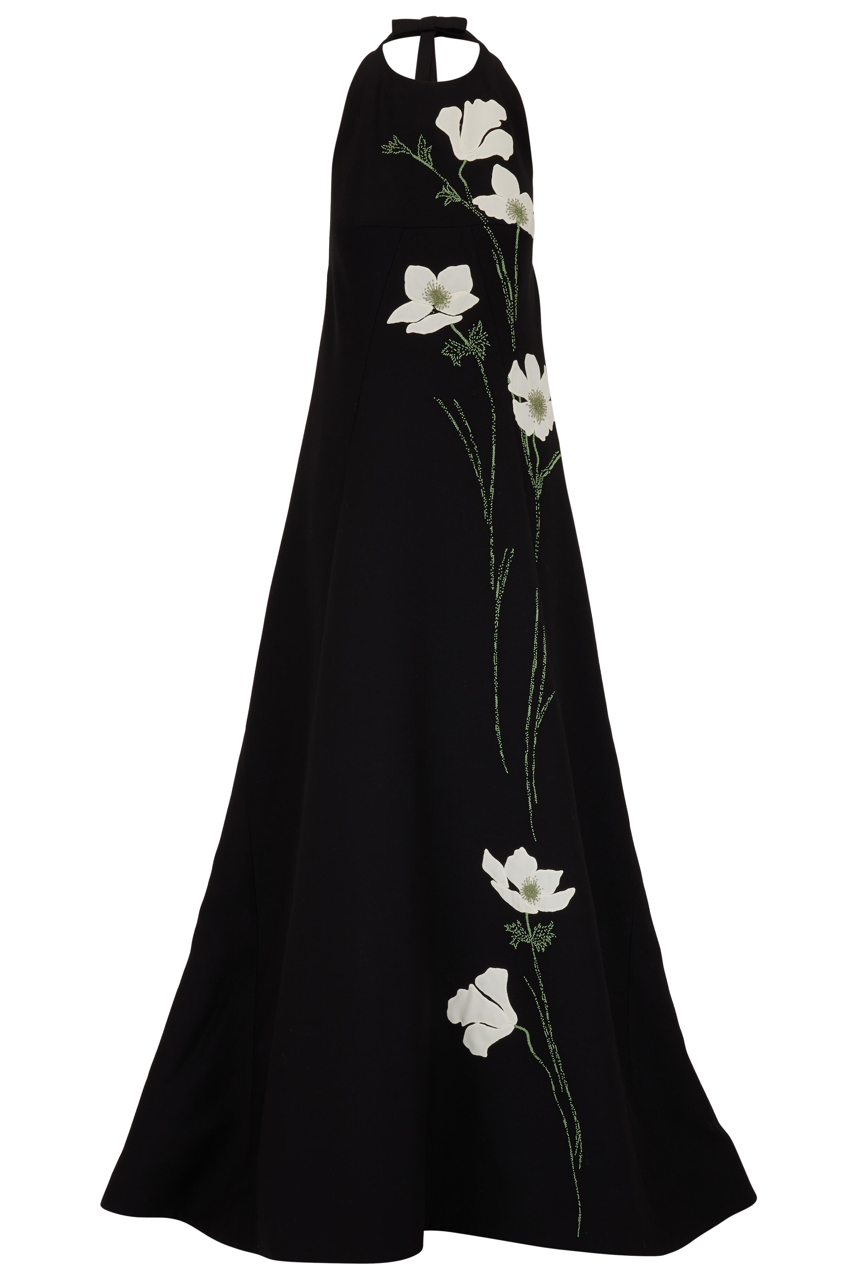 Valentino - Crpe Couture Black Poppy Floral Halter Gown