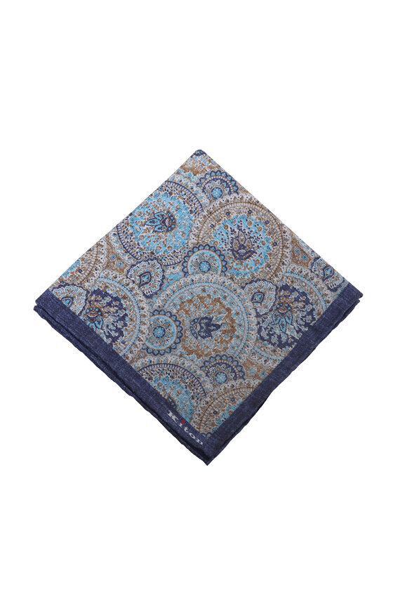 Kiton Blue Geometric Print Silk Pocket Square - view 1