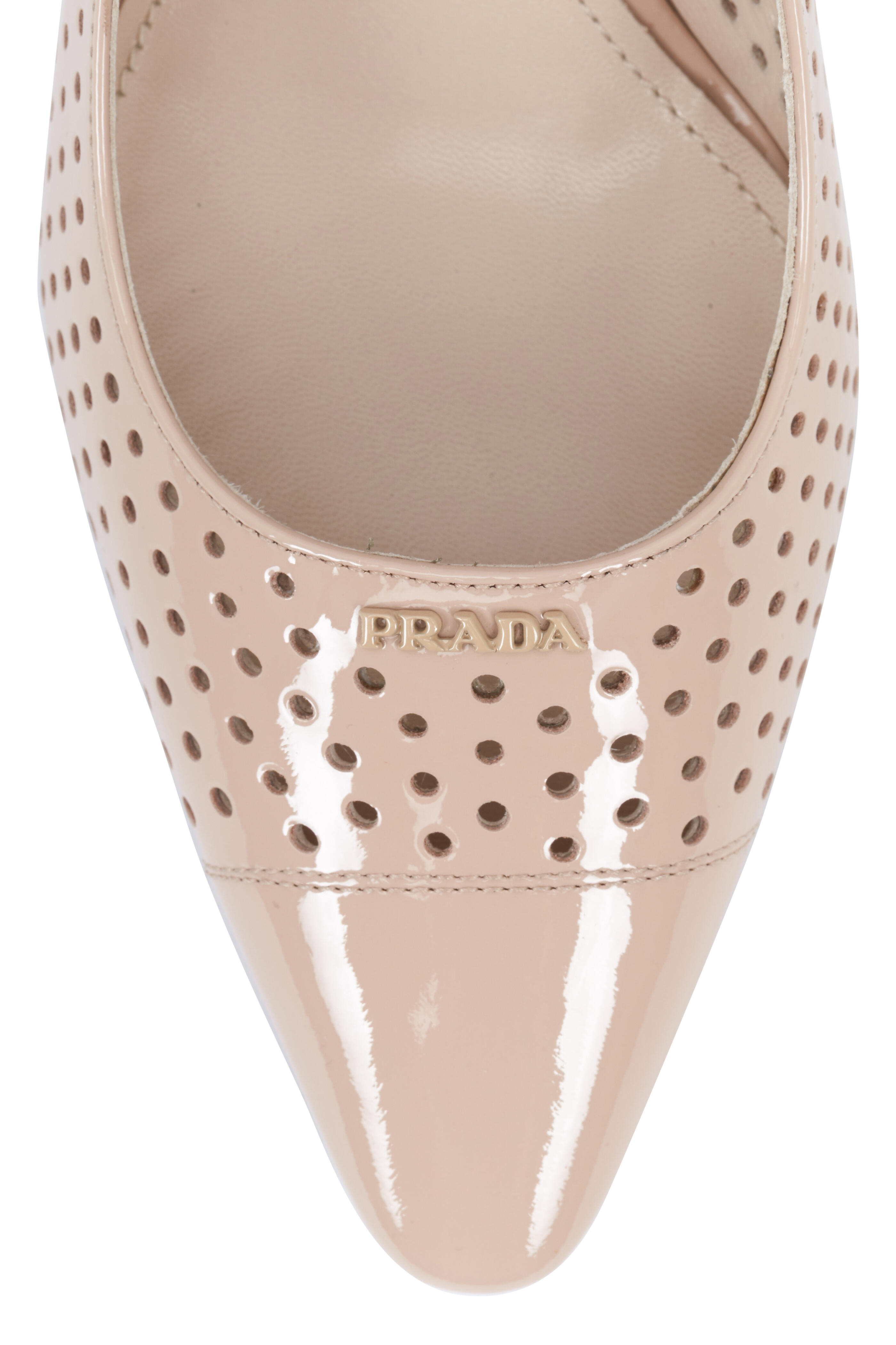 Prada cream perforated leather dress shoes Prada Beige Suede Perforated Low Top Sneakers With White  main image 2