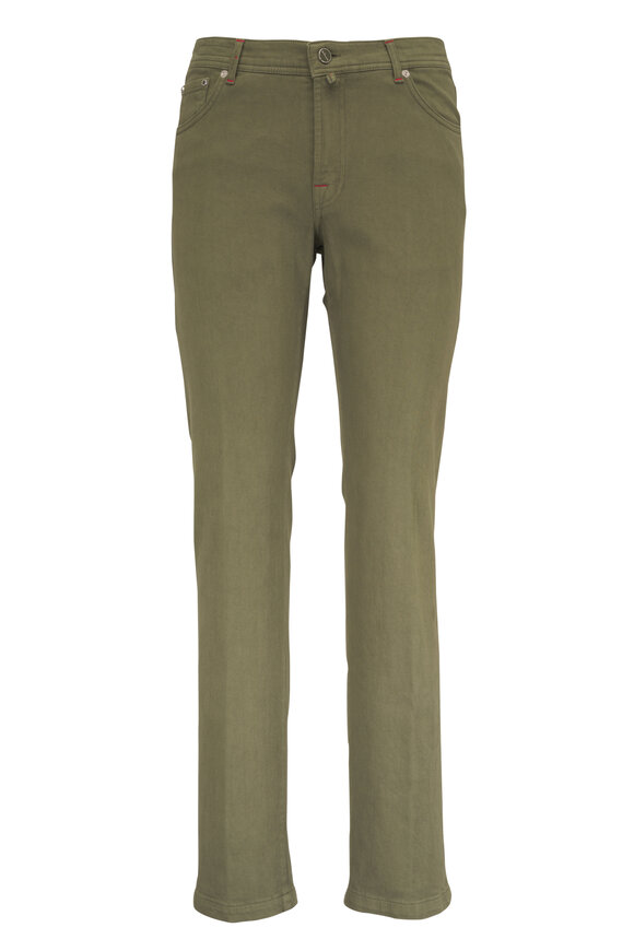 Kiton Olive Green Five Pocket Denim Pant - view 1