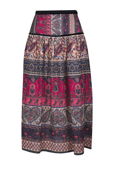 スカート ZIMMERMANN Women Skirts 2323DR251RED Red Zimmermann - Lyre Yoke Red Palm Midi Skirt | Mitchell Stores