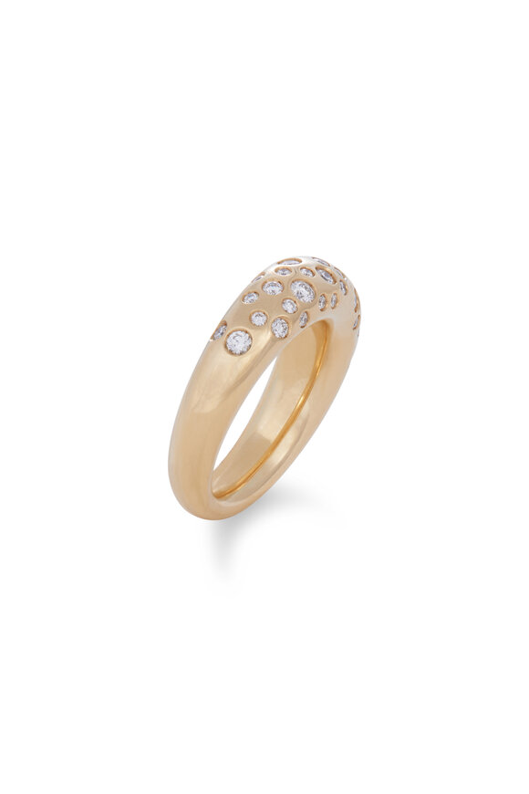 Sidney Garber 18k Yellow Gold Spotted Diamond French Dome Ring - view 2