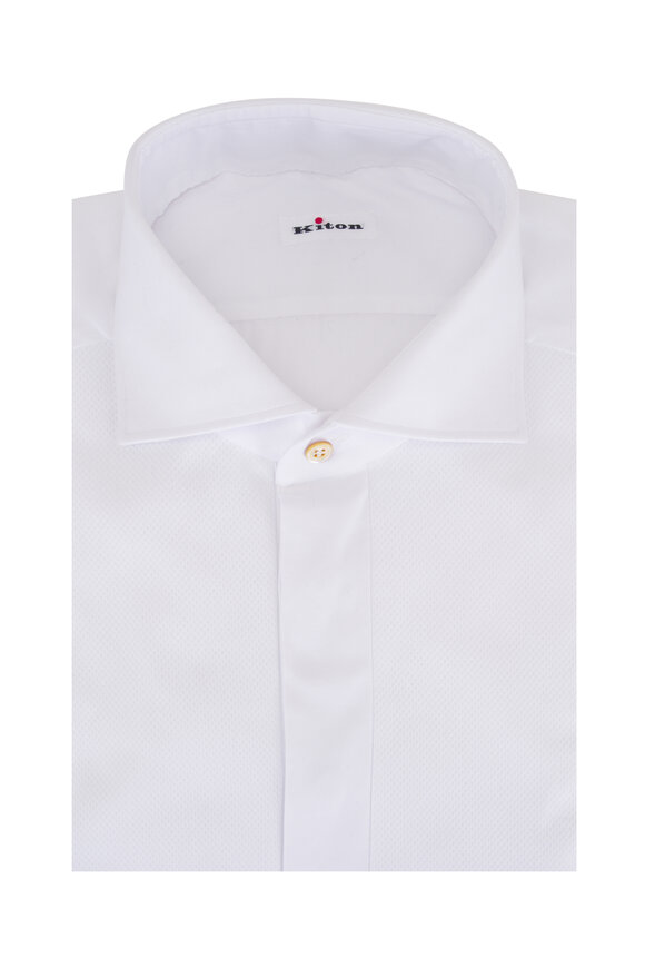 Kiton White Textured Cotton Formal Dress Shirt