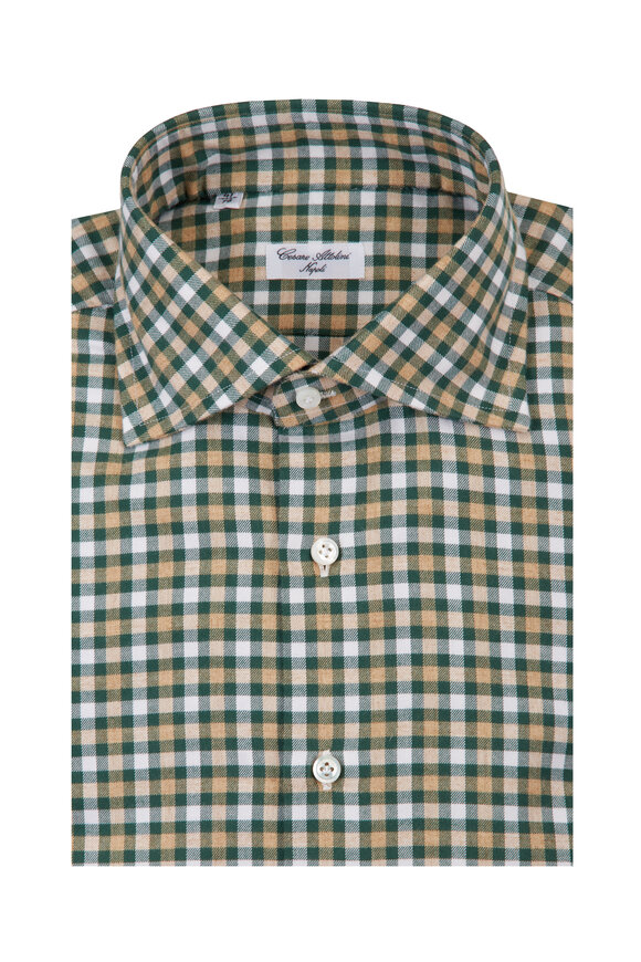 Cesare Attolini Green Plaid Cotton Sport Shirt - view 1