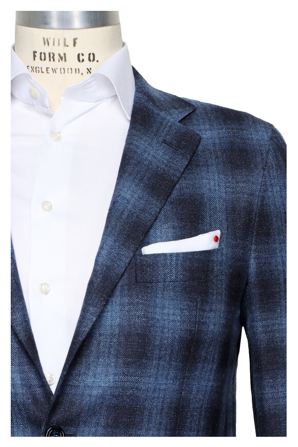 Kiton Midnight Blue & Denim Faded Plaid Sportcoat