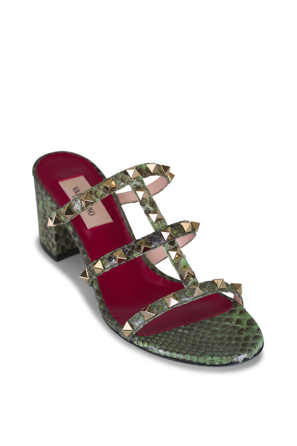 Valentino Garavani Green Rockstud Metallic Leather Sandal, 60mm - view 1
