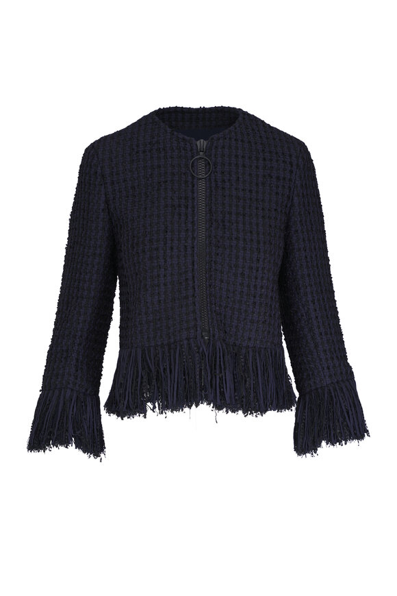 Akris Punto - Navy Blue Fringe Tweed Jacket 