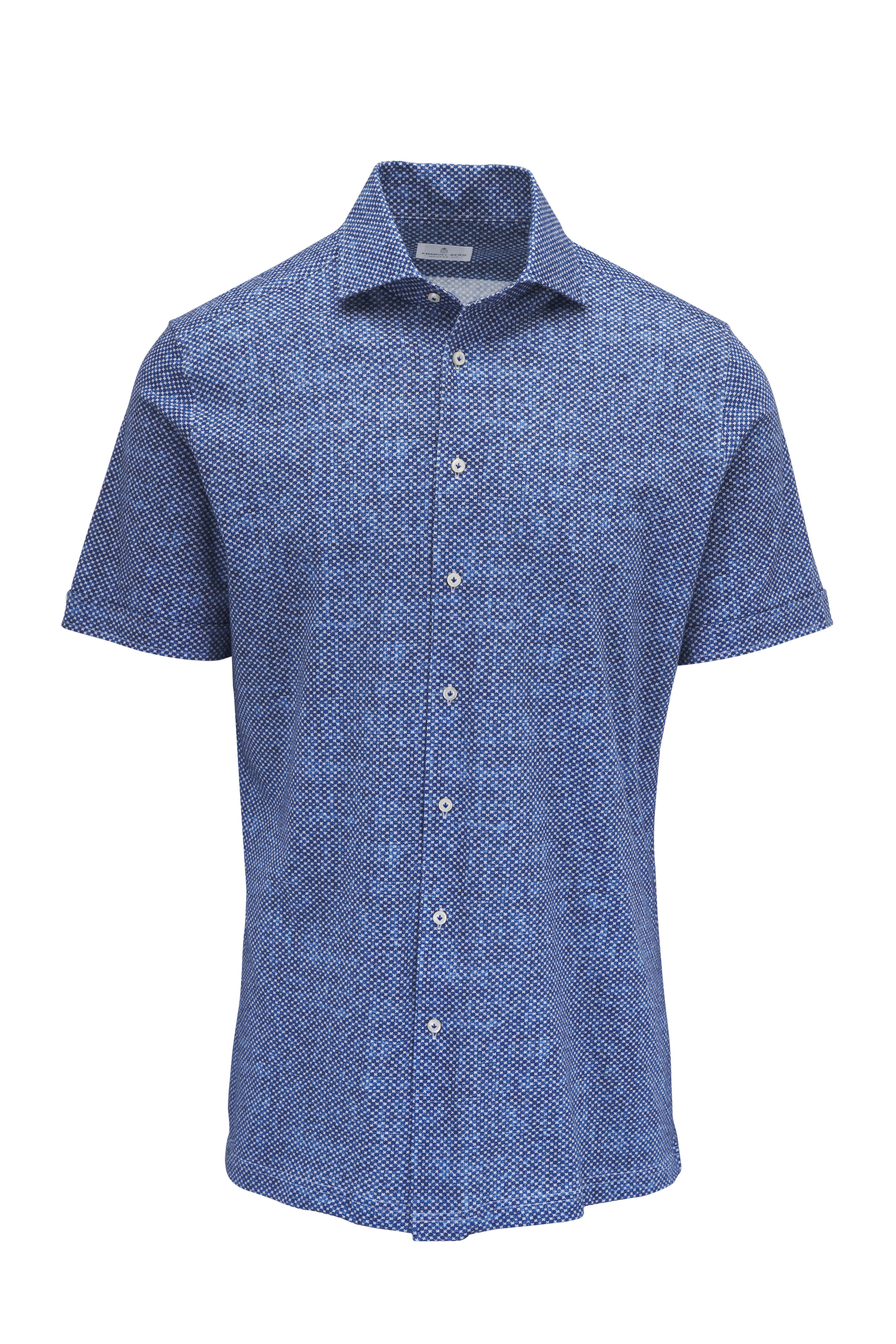 Emanuel Berg - Pablo Blue Mini Print Short Sleeve Button Down