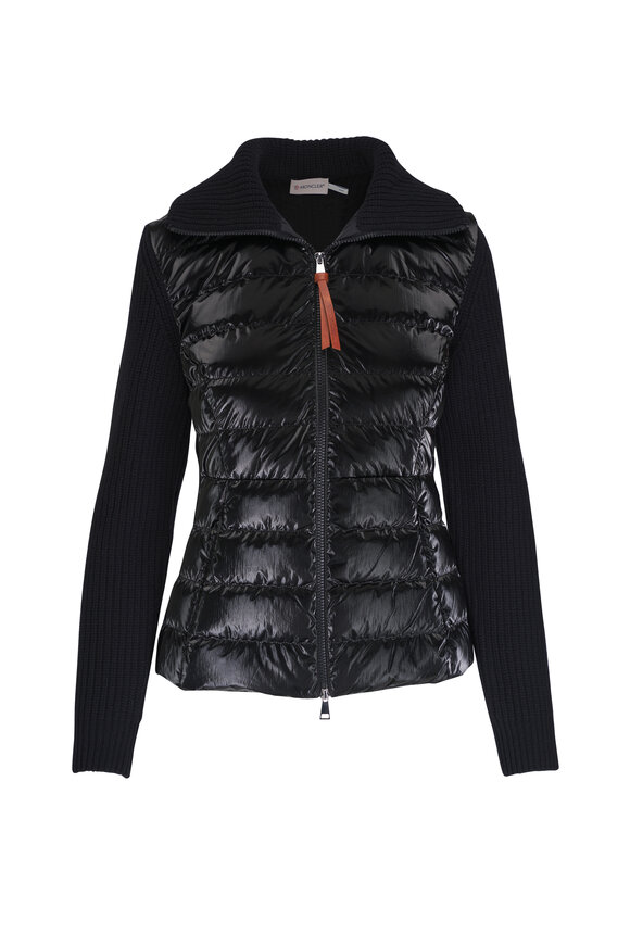 Moncler Black Pearl Finish Down Knit Jacket 