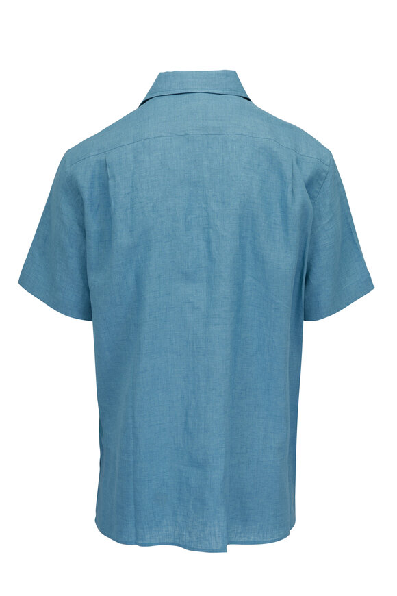 Loro Piana André MC Arizona Blue Linen Sport Shirt - view 2