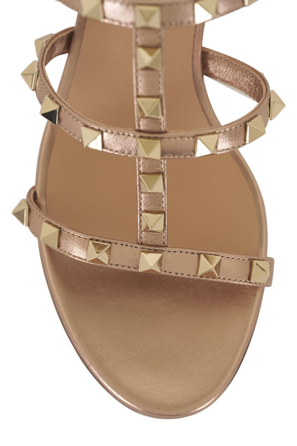 Valentino Garavani Rose Gold Rockstud Metallic Leather Sandal, 60mm - view 5