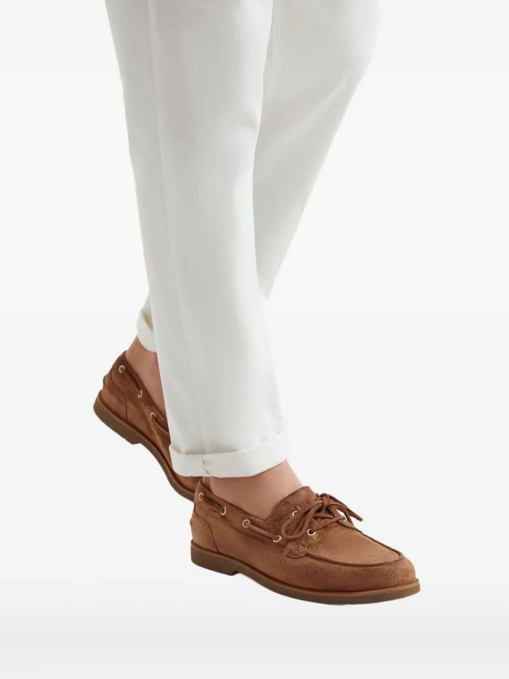 スニーカー Brunello Cucinelli Velvet Suede Boat Sheos Brunello Cucinelli - Brown Suede Boat Shoe | Mitchell Stores