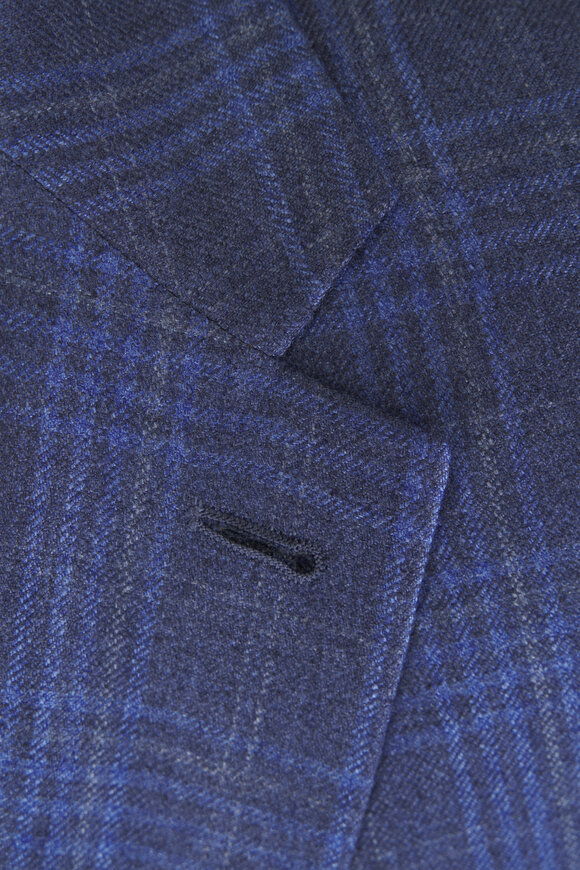 Canali Kei Blue Plaid Silk & Cashmere Sportcoat - view 5