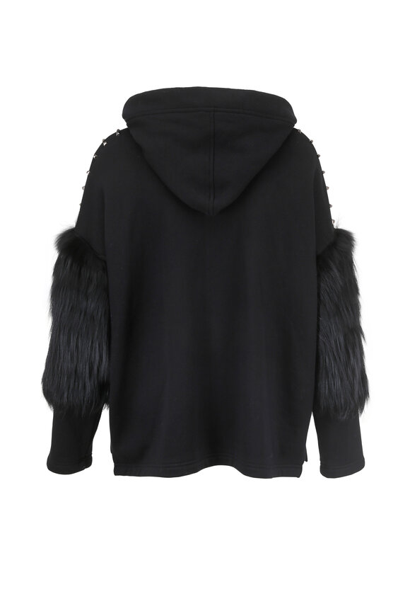 Brandon Sun - Black Fleece & Studded Fur Sleeve Hoodie 