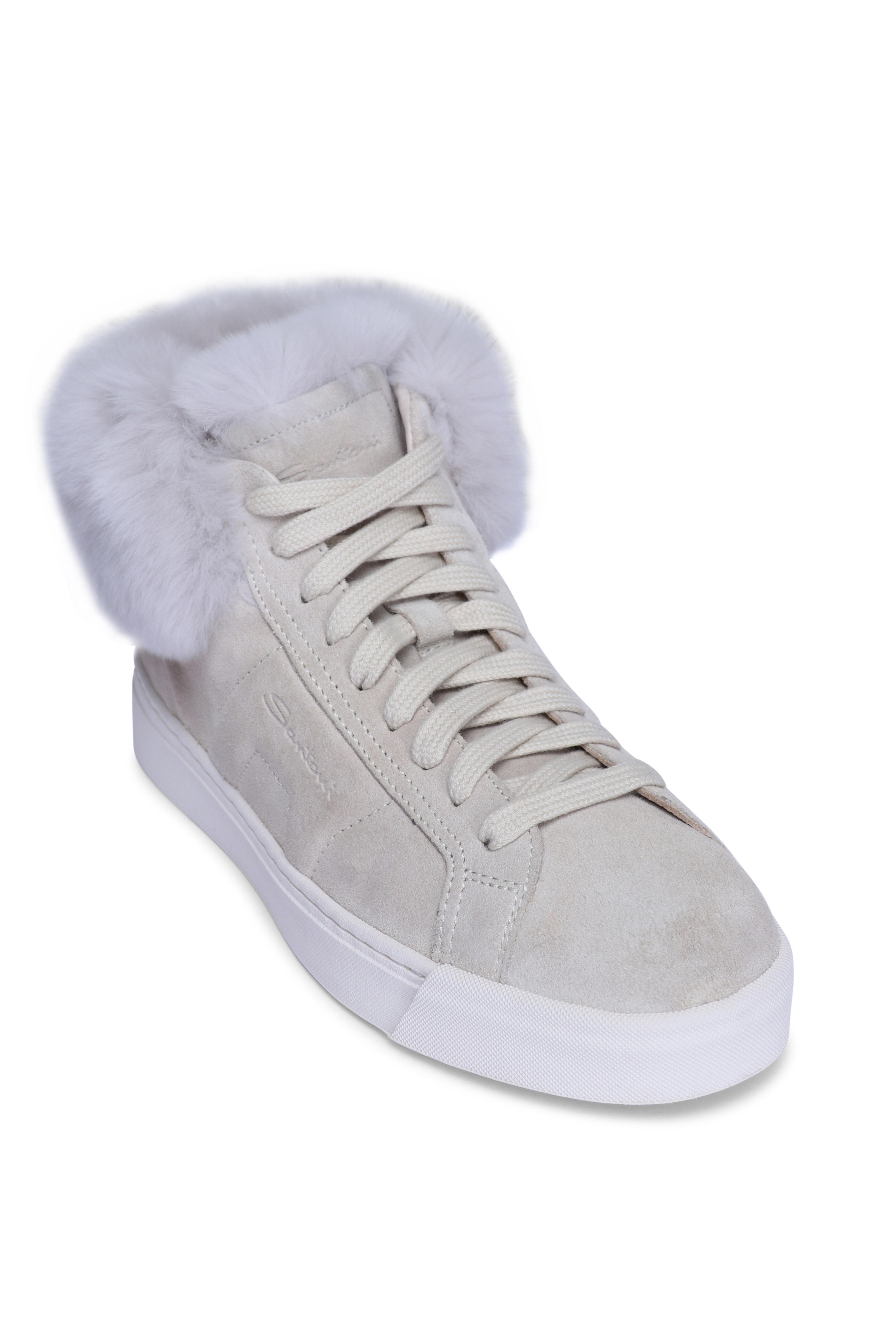 Santoni - DBS Beige Shearling High Top Sneaker