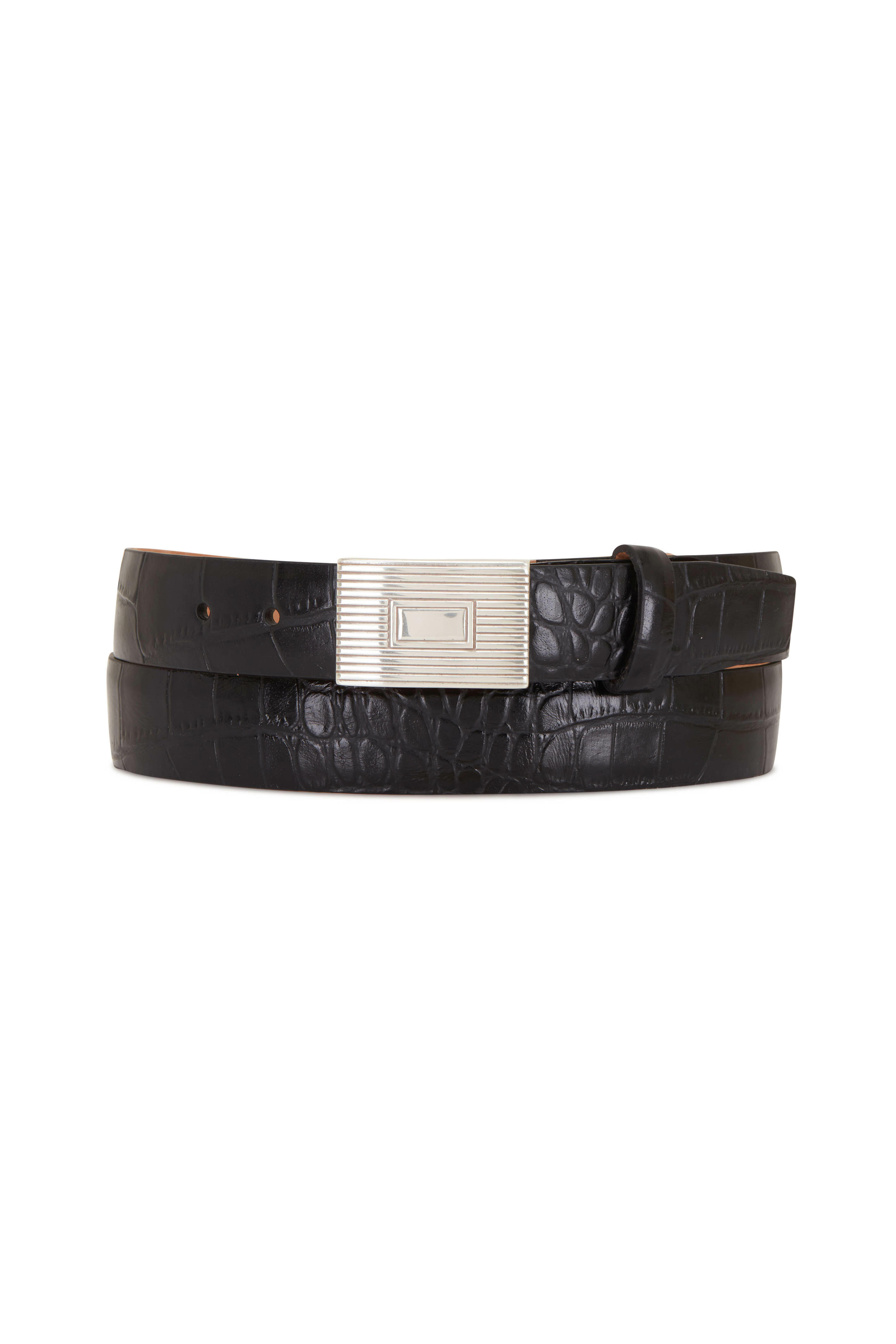 W Kleinberg - Glazed Black Embossed Croc Belt