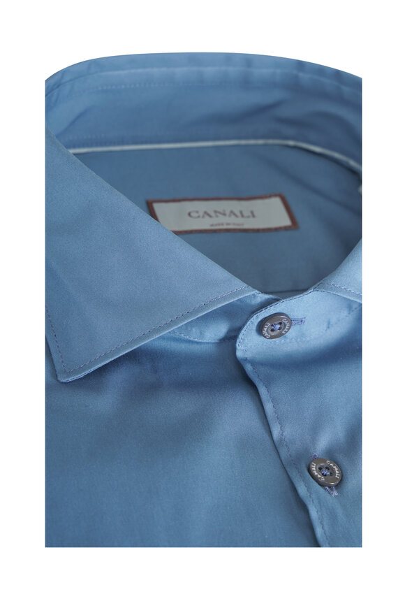 Canali Solid Cadet Blue Performance Poplin Sport Shirt - view 2