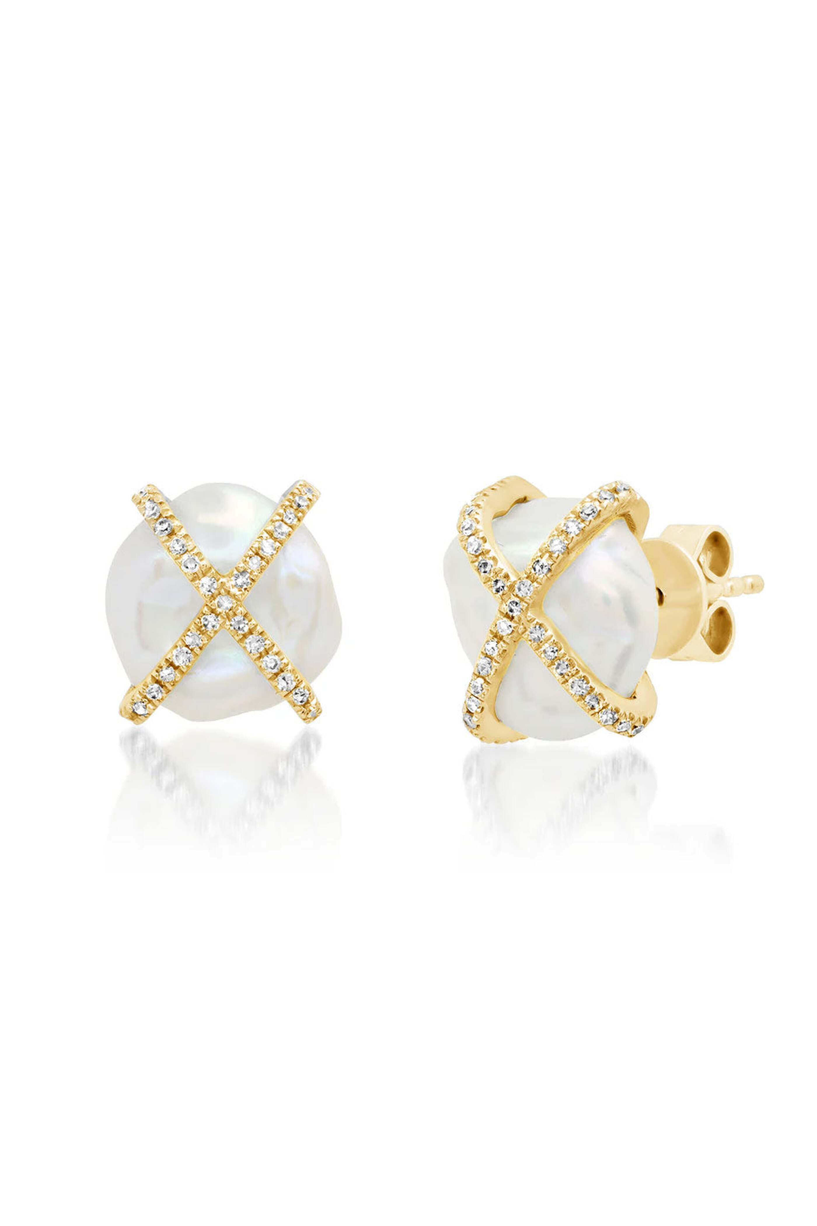 Samira 13 - Samira 13 Diamond Cage Pearl Earrings