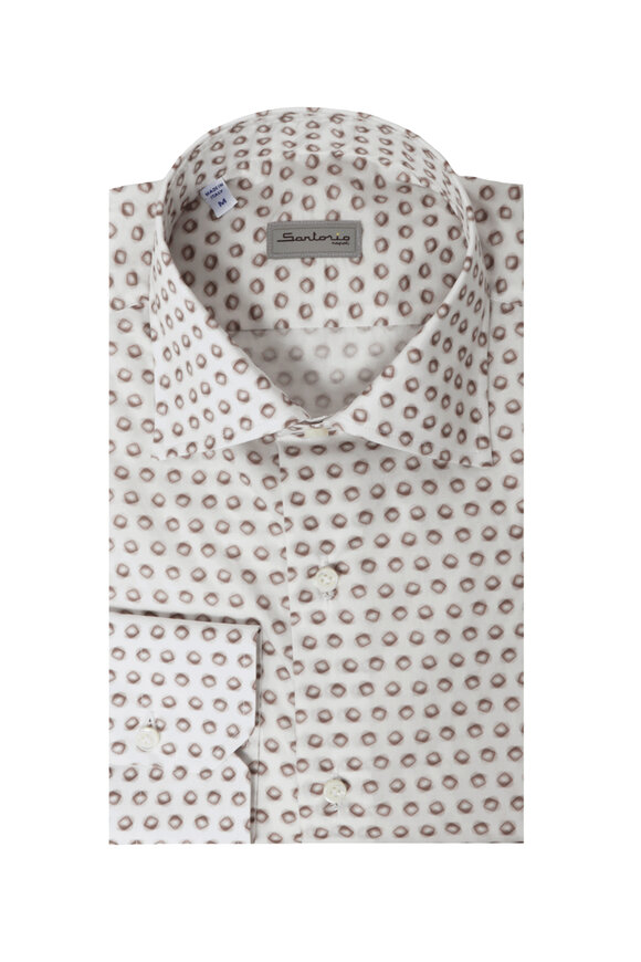 Sartorio White & Brown Geometric Print Sport Shirt