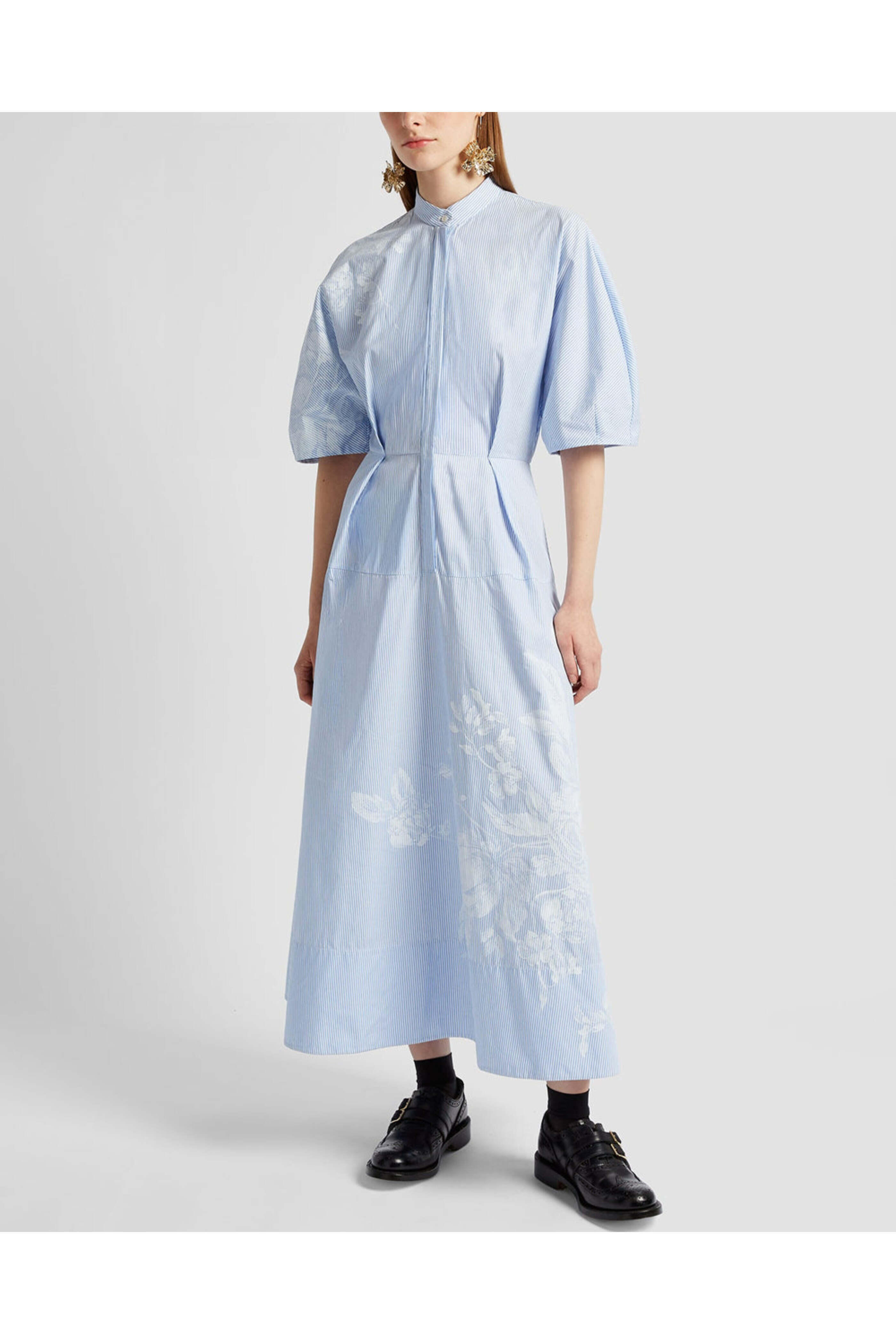 Erdem - Violetta Etch Blue Short Sleeve Midi Shirtdress