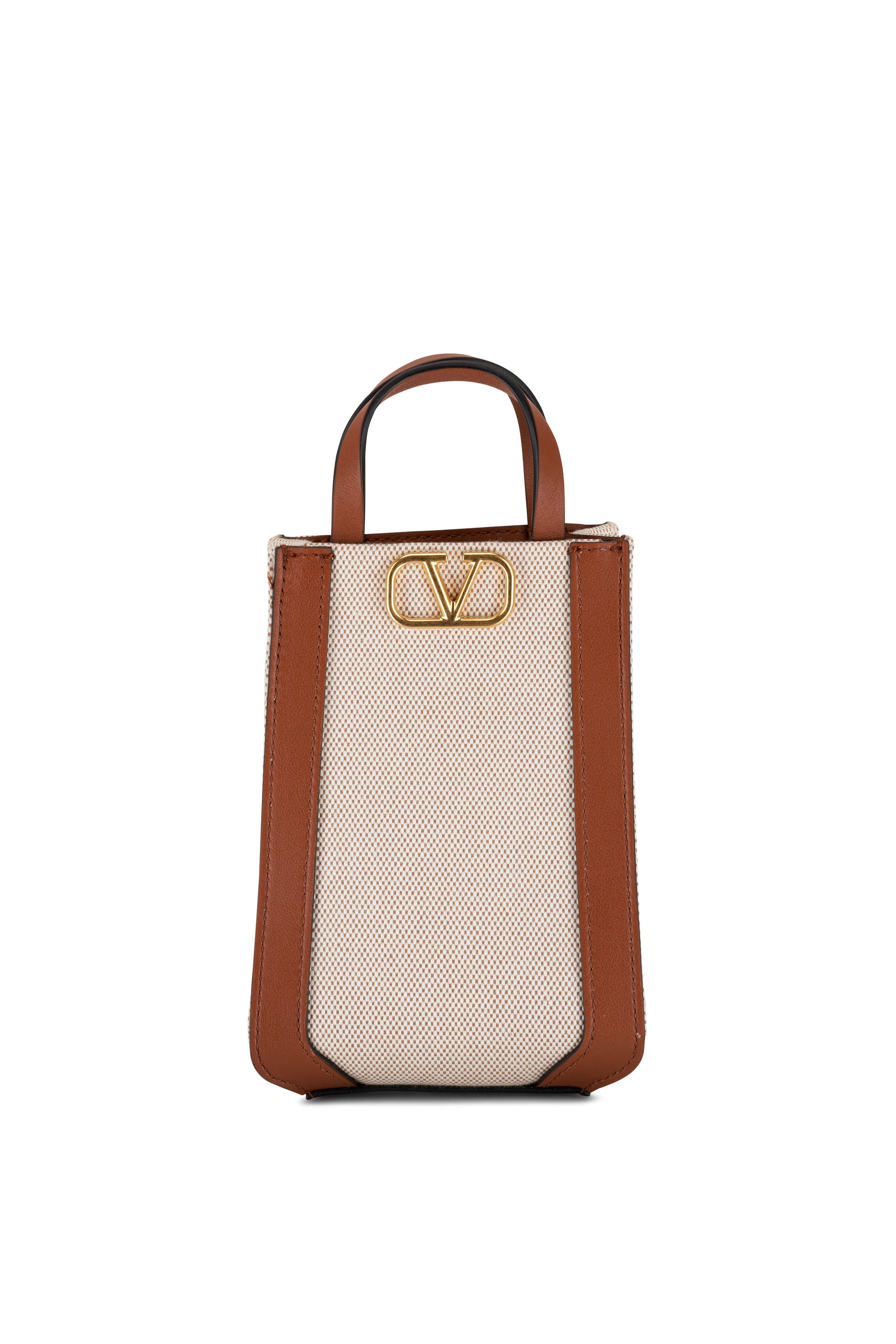 Valentino Garavani - Ivory Canvas & Brown Leather Phone Case with
