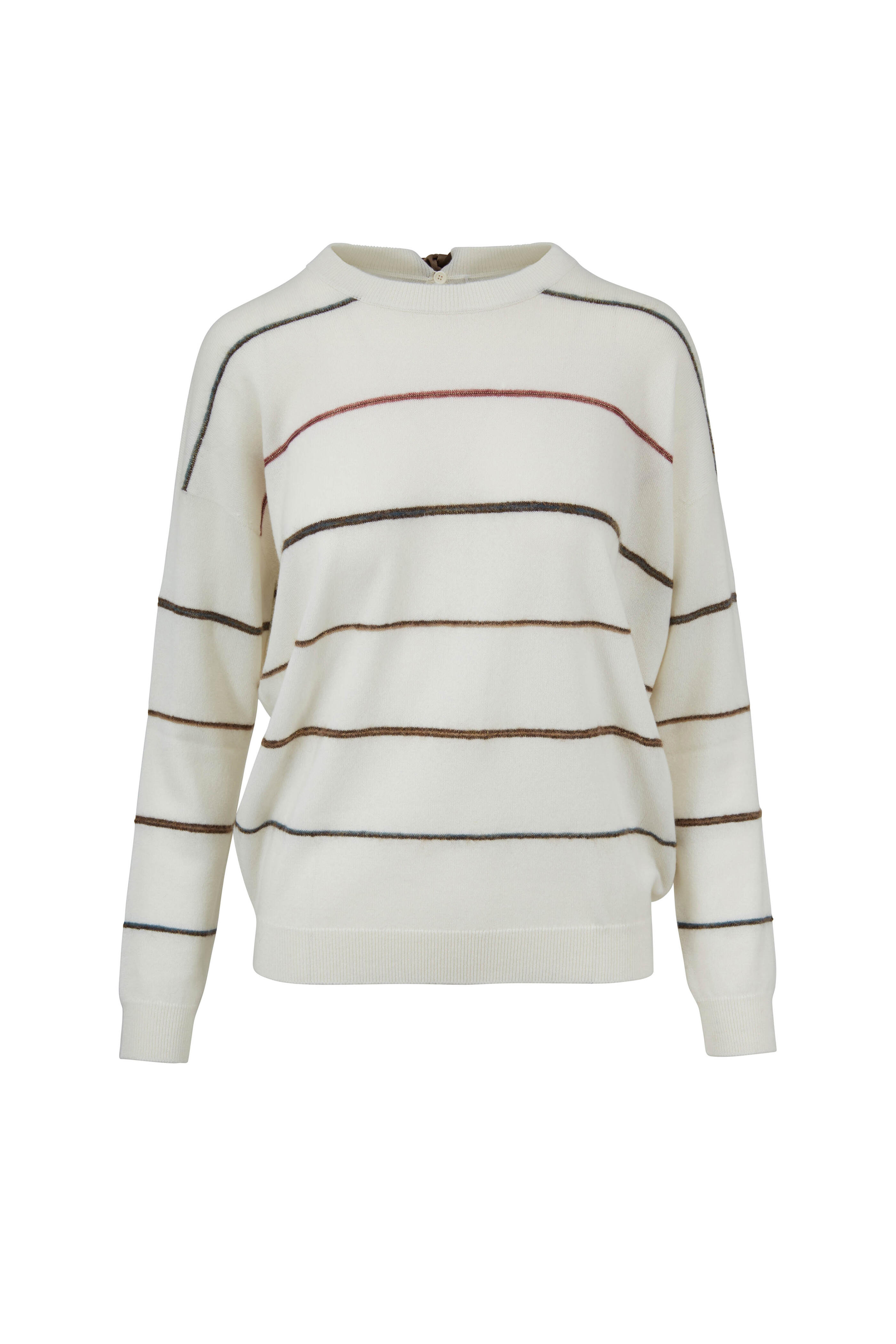 Brunello Cucinelli - White & Multicolor Striped Cashmere Sweater