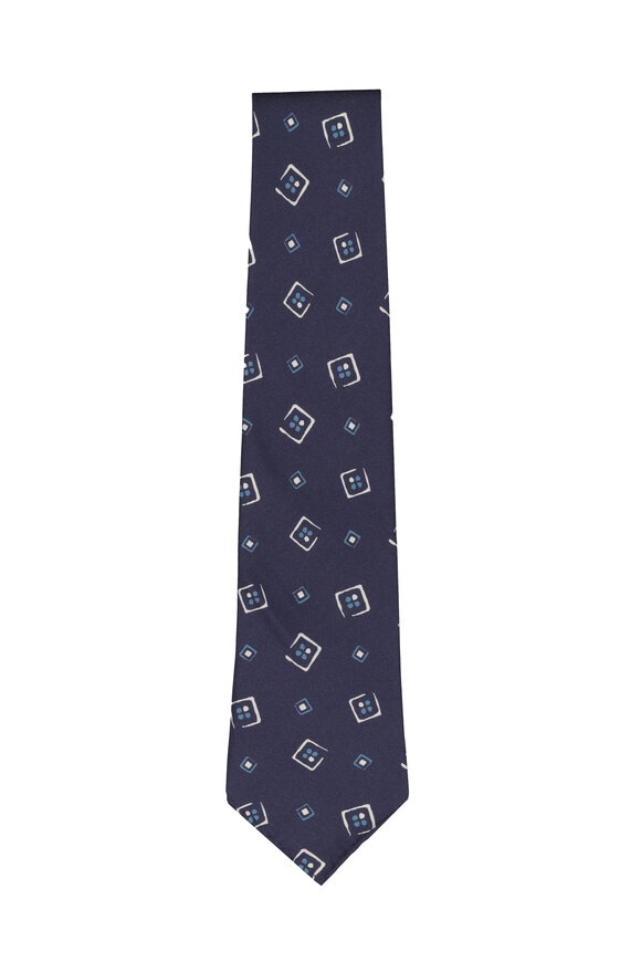 Geoff Nicholson Navy & White Large Geometric Silk Necktie