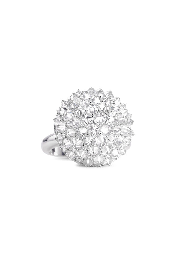 Nam Cho 18K White Gold Half Large Diamond Cocktail Ring 