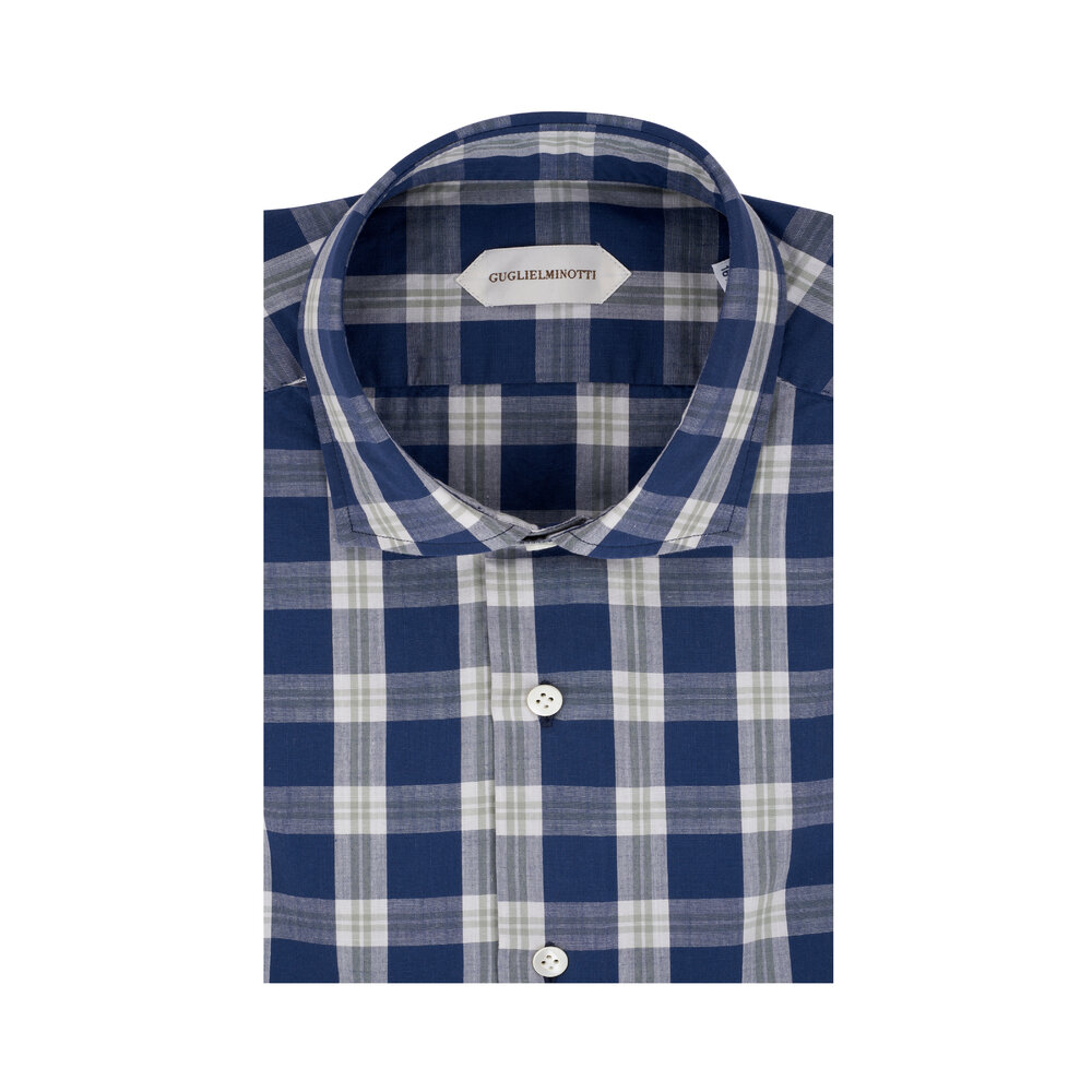 Guglielminotti - Navy & Green Check Dress Shirt | Mitchell Stores