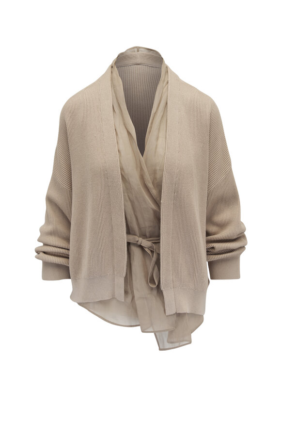 Brunello Cucinelli Biscuit Layered Cotton Organza Cardigan