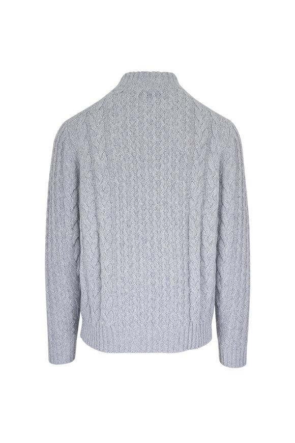 Kinross Gray Cable Knit Cashmere Quarter Zip Sweater - view 3
