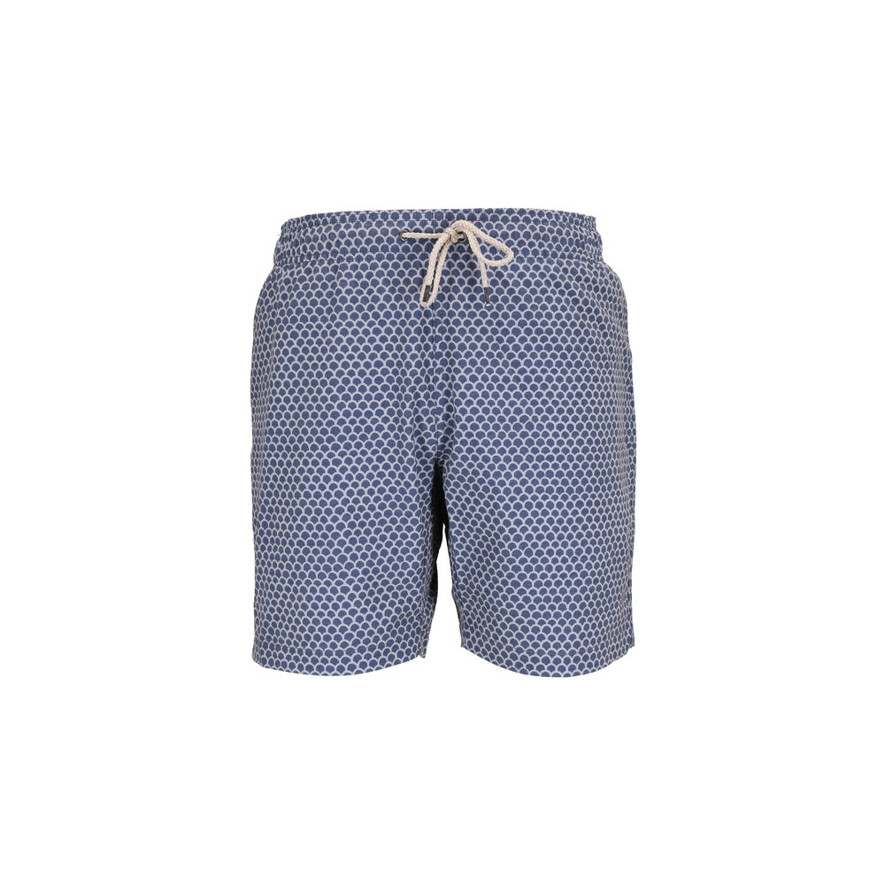 Faherty Brand - Blue Fishscale Printed Swim Trunks