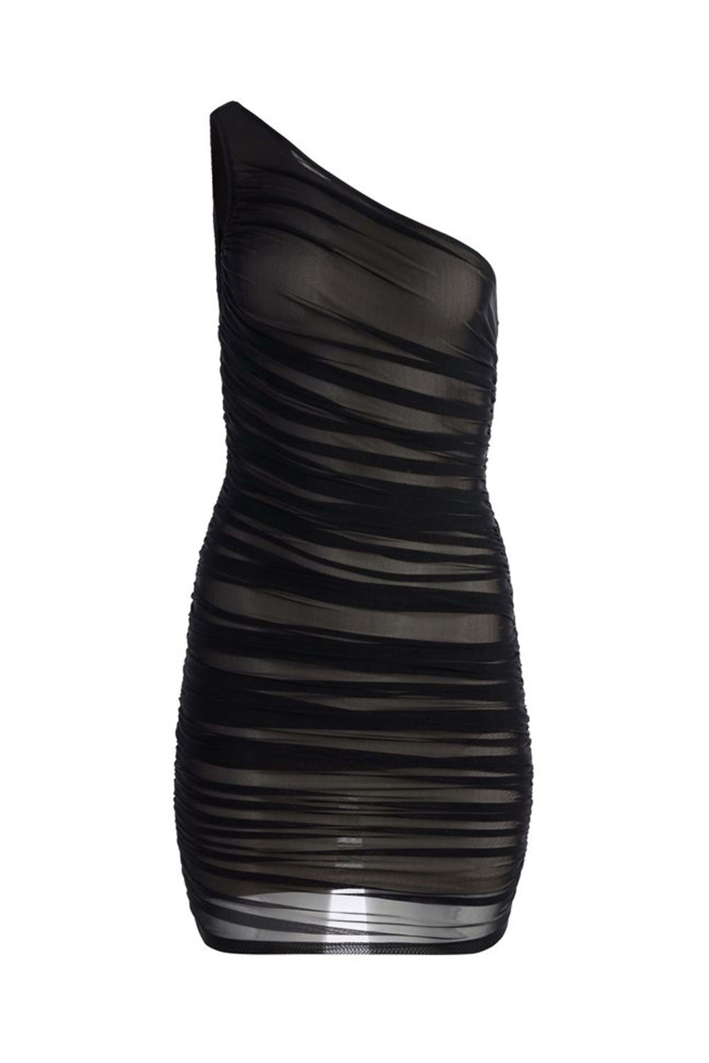 Alice & Olivia - Black Ruched Asymmertrical Cruz Mini Dress