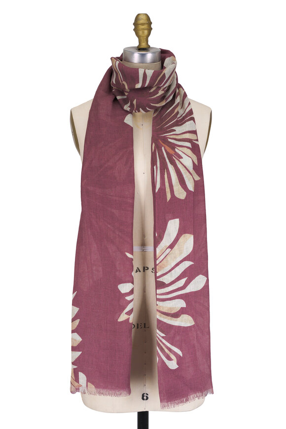Brunello Cucinelli Abstract Dahlia Print Linen Scarf