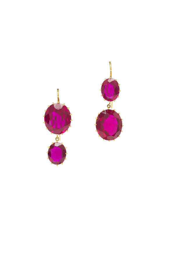 Renee Lewis 18k Yellow Gold Synthetic Ruby Drop Earring