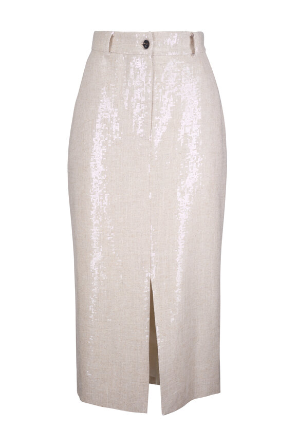Kiton Beige Sequin Midi Skirt
