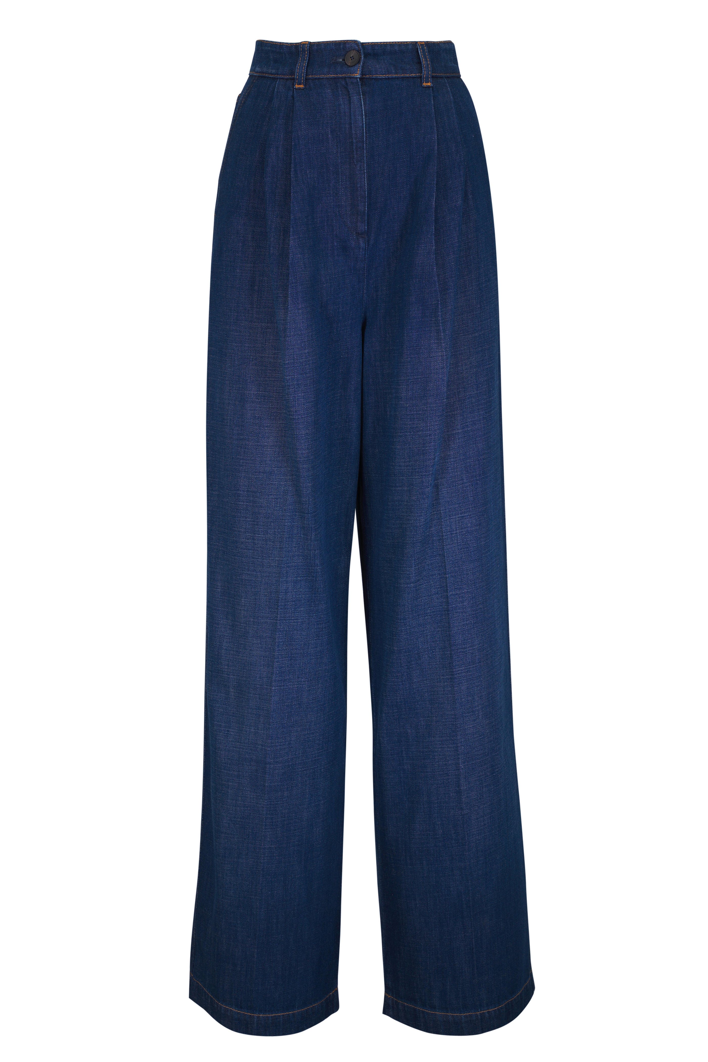 デニム・ジーパン LANVIN WIDE LEG JEANS Lanvin - Medium Blue Darted Denim Wide Leg Pant | Mitchell