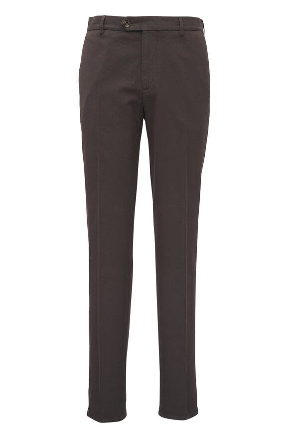 Brunello Cucinelli Brown Garment Dyed Gabardine Stretch Cotton Pant