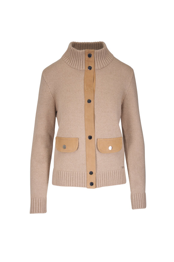 Kiton Ochre Suede Trim Bomber Sweater - view 1