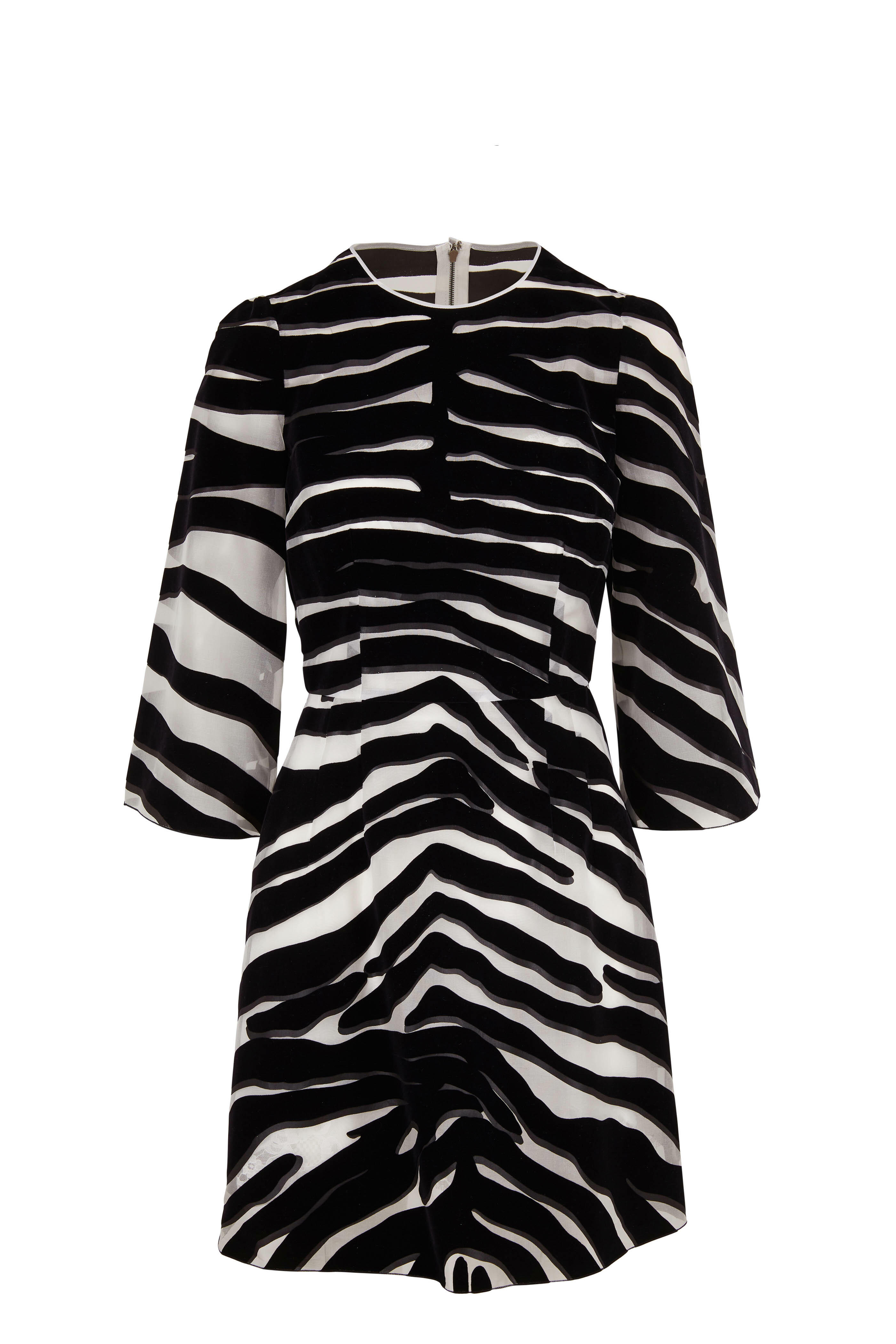 Dolce & Gabbana - Black & White Organza Flocked Zebra Print