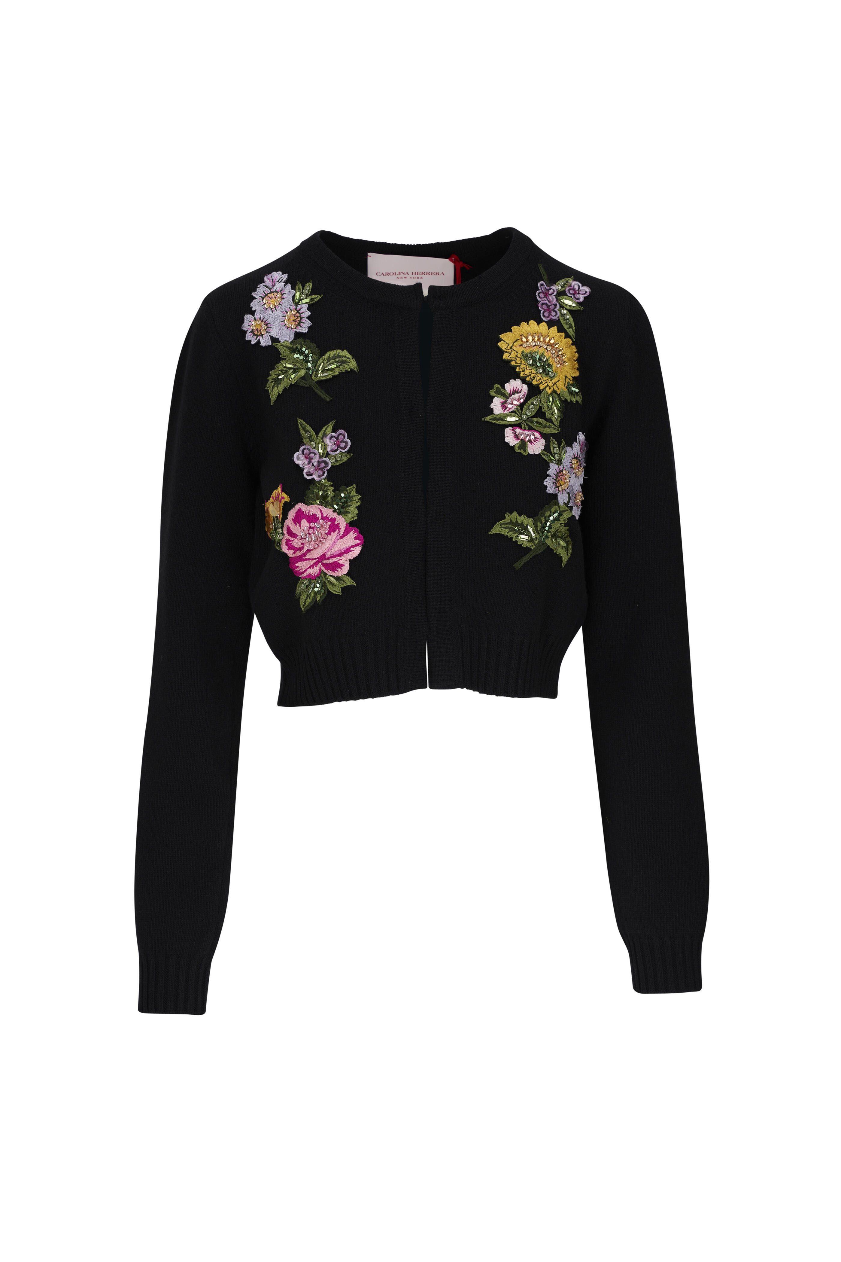 Carolina Herrera - Black Multi Floral Embroidered Cardigan