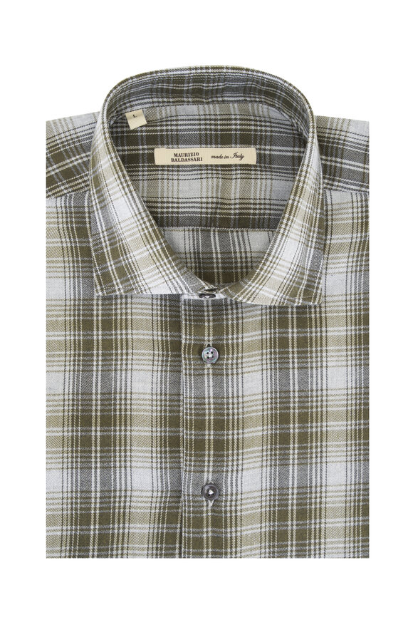 Maurizio Baldassari Green & Gray Plaid Flannel Sport Shirt