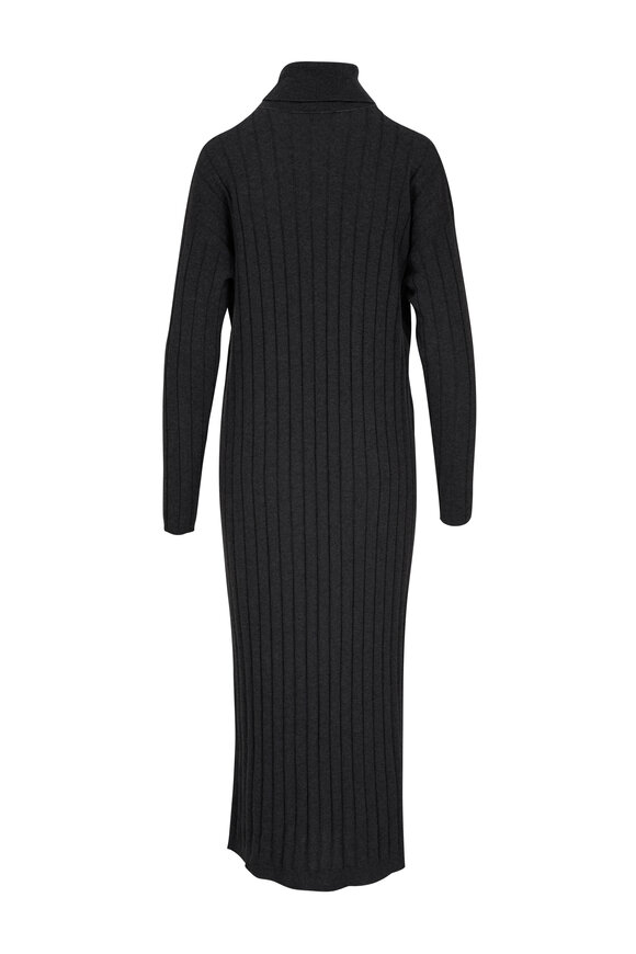 Brunello Cucinelli - Black & Stone Cashmere Wide Rib Knit Dress 