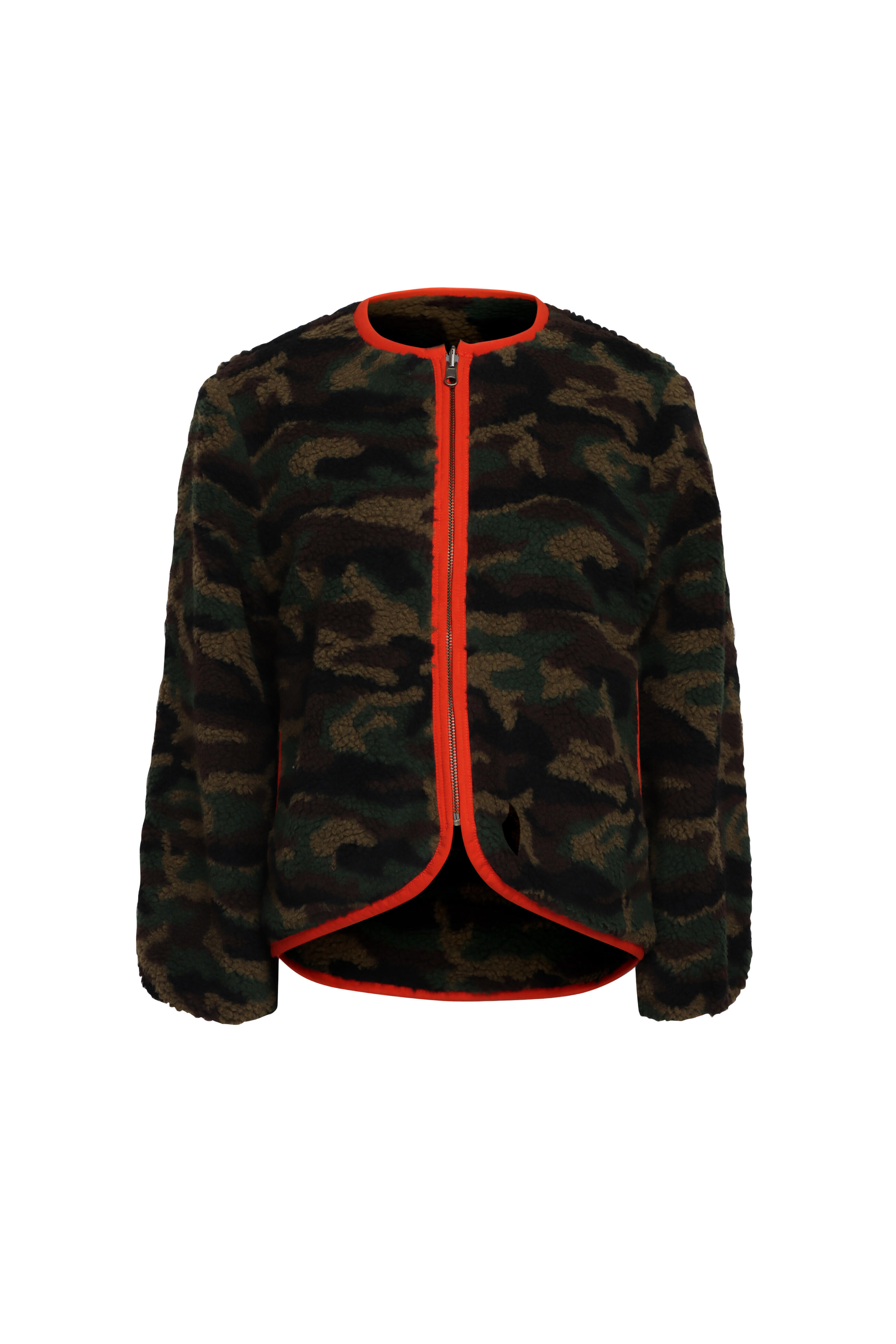 The Great - Reversible Camo & Hot Red Plush Bomber