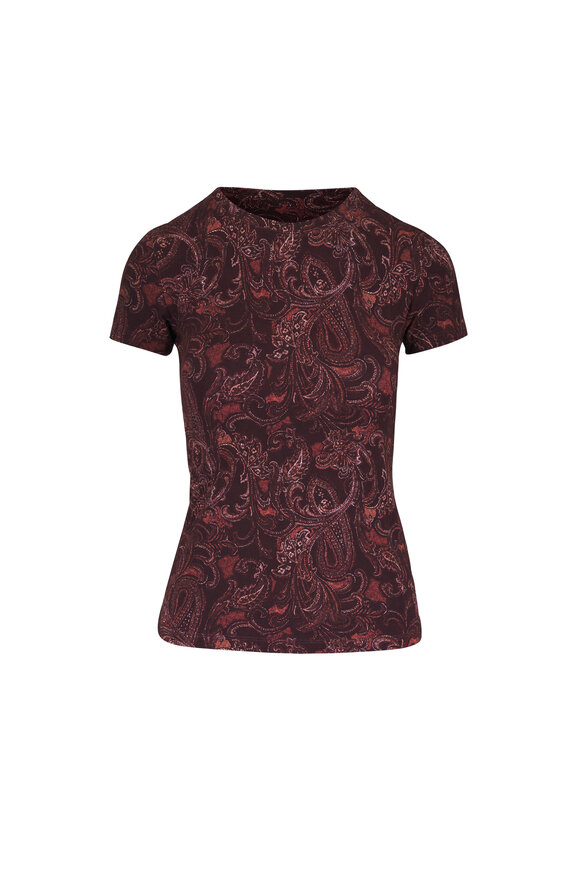 L'Agence Ressi Brown Etched Paisley Print Fitted T-Shirt