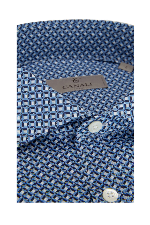 Canali - Navy Geometric Print Sport Shirt