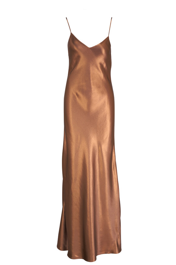 Galvan - Provence Bronze Satin V-Neck Slip Dress