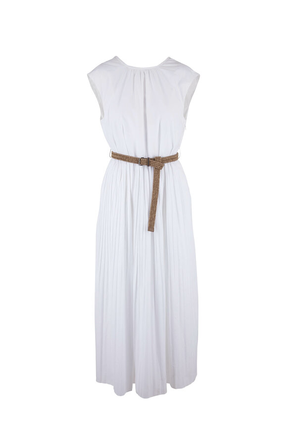 Brunello Cucinelli - White Poplin Belted Midi Dress