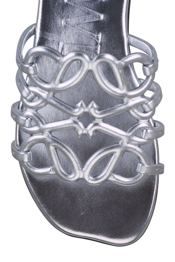 Loewe Petal Anagram Silver Laminated Leather Sandal - view 8